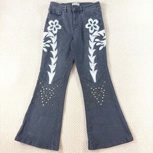 Studded Flare Jeans Austin Landing Women 7/28 Blackwash Western Festival Cowgirl